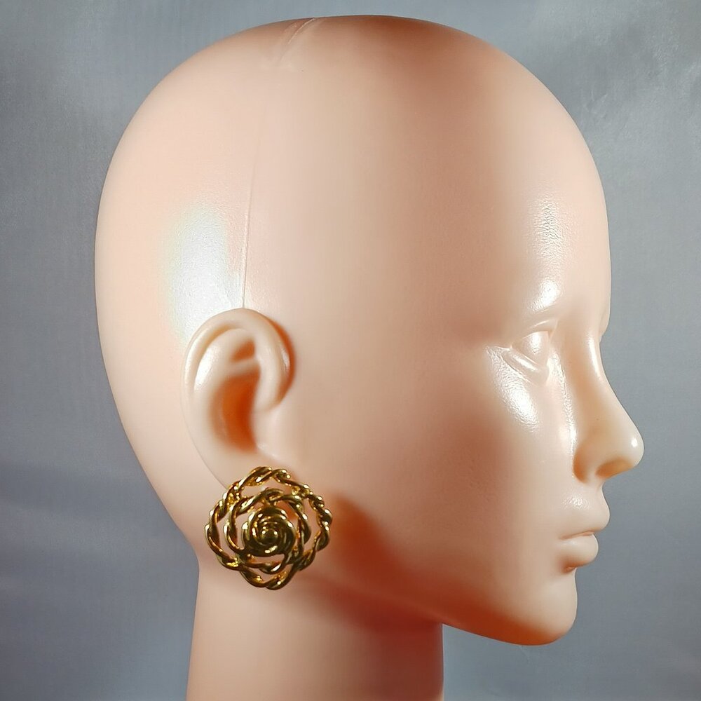 Vintage 80's Gold Tone Large Statement Women's Pierced Earrings